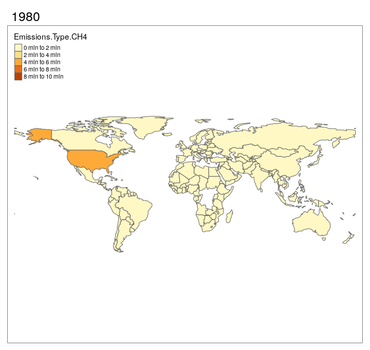 Maps of the greenhouse gas emissions around the world over time