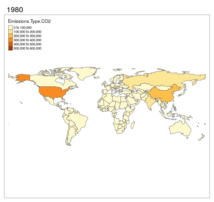 Maps of the greenhouse gas emissions around the world over time